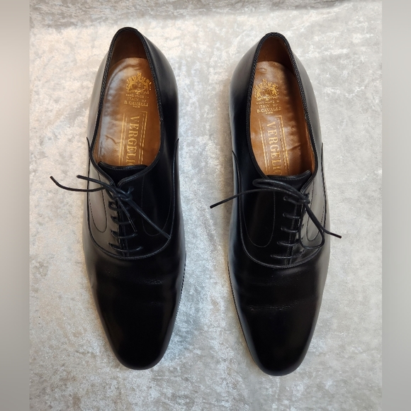 Vergelio Black Leather Hand Made in Italy By B. Cavalli Oxfords-Size 43 - Picture 5 of 9